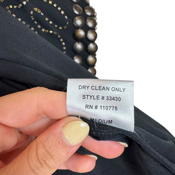 Hazel Black Chiffon Studded Beaded Gold Short Sleeve Evening Layering Jacket - Picture 11 of 11